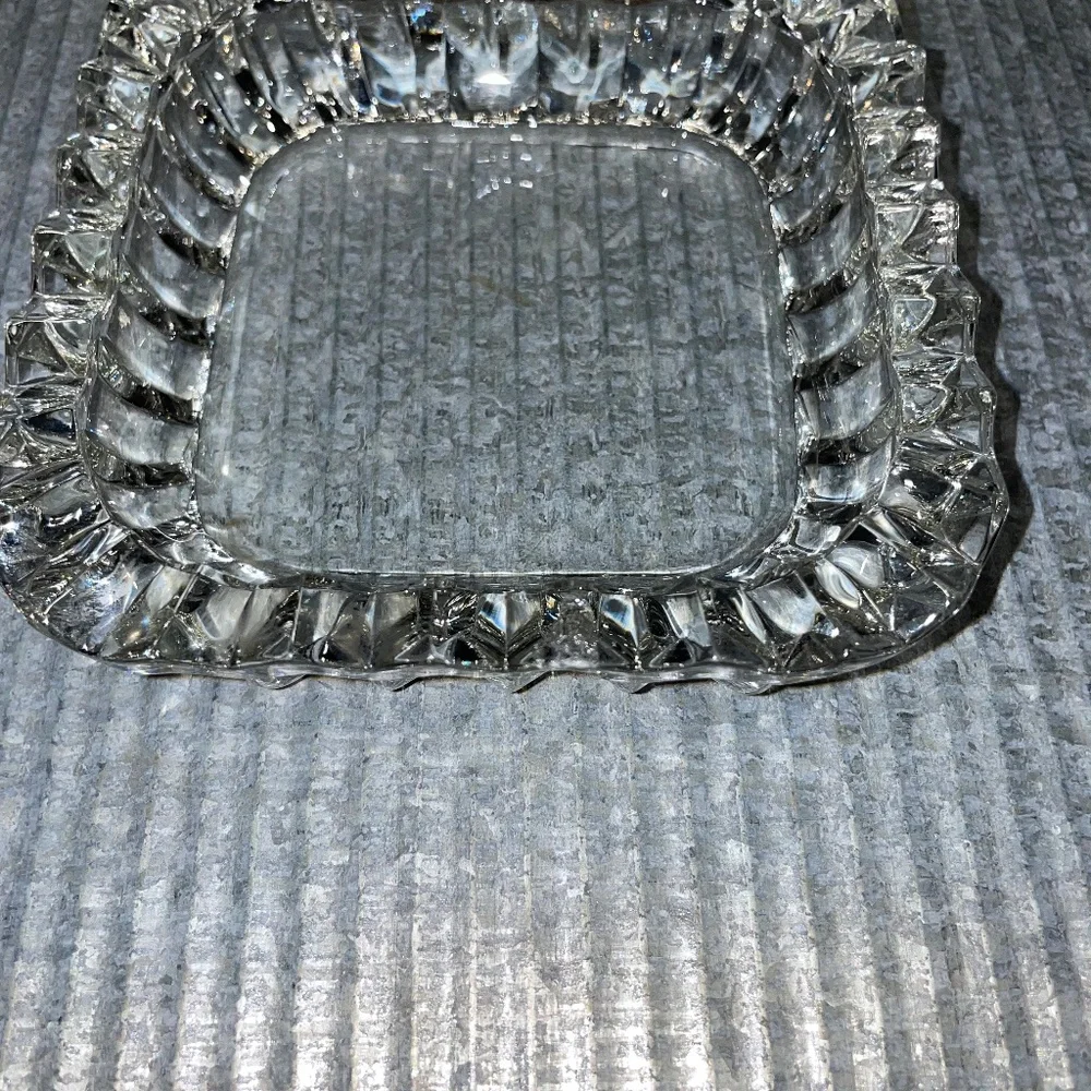 Vintage Depression Square Sawtooth Edges Trinket Ashtray Dish Glass‎
